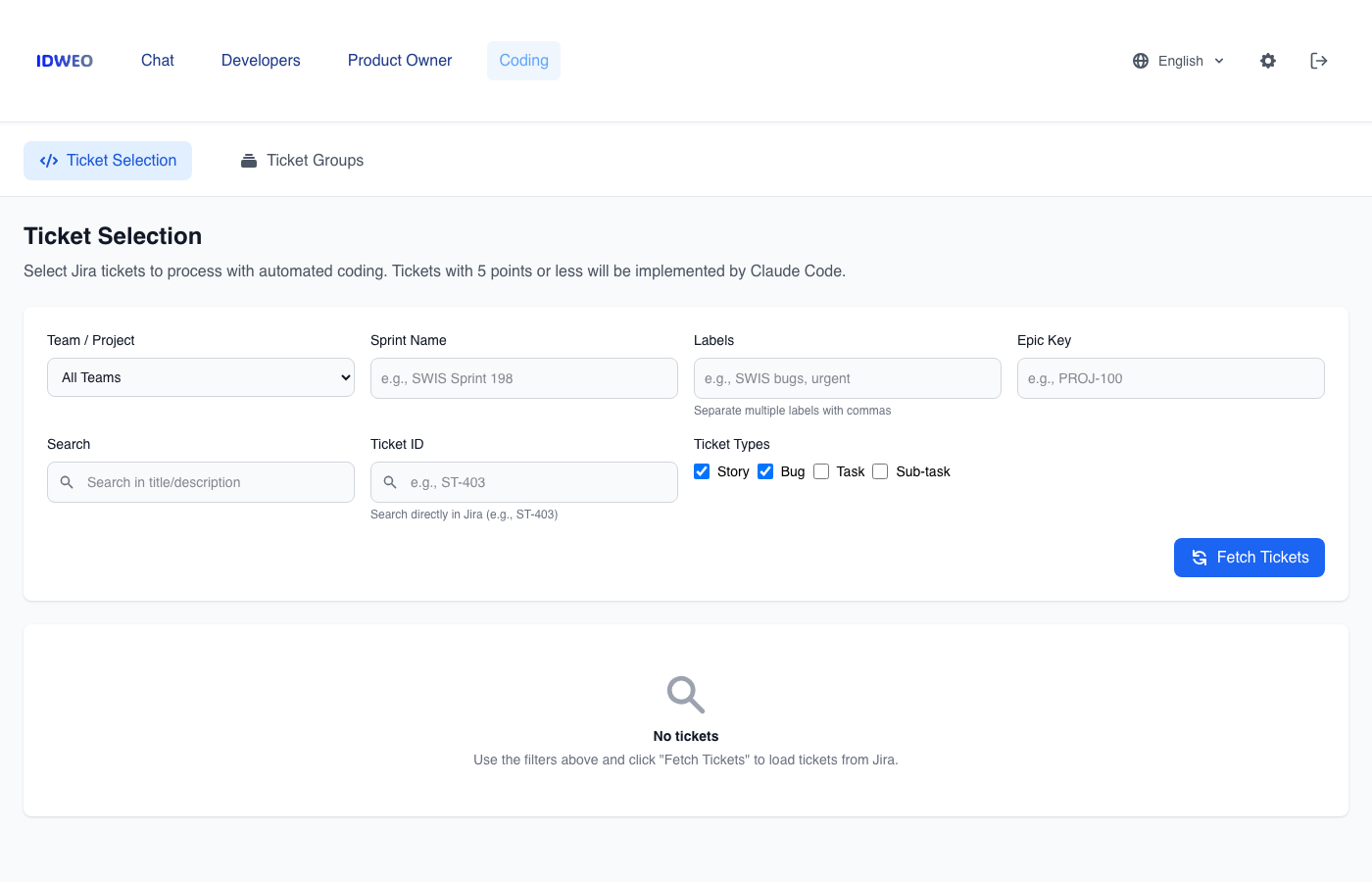 Ticket Selection - Select Jira tickets for automated coding with Claude Code