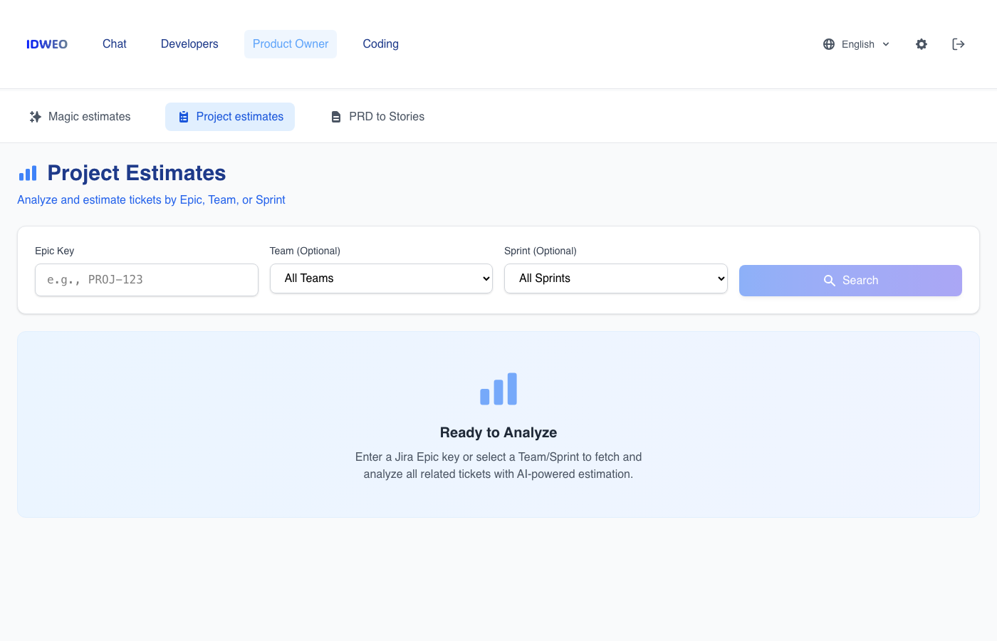 Project Estimates - Analyze and estimate tickets by Epic, Team, or Sprint